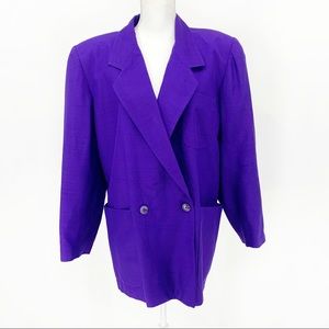 Vintage Ellen Tracy Purple Green 100% Silk Blazer